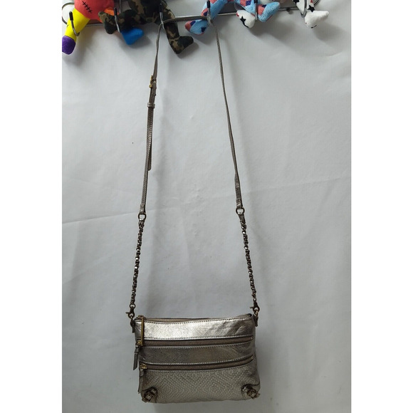 Elliott Lucca Metallic Gold Leather Zipper Closure Small Crossbody Bag - Picture 6 of 16